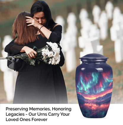 Classic 10 inch cremation urn themed as Purple Meadow.