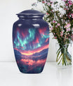 Classic 10 inch cremation urn themed as Purple Meadow.