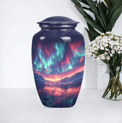 Classic 10 inch cremation urn themed as Purple Meadow.