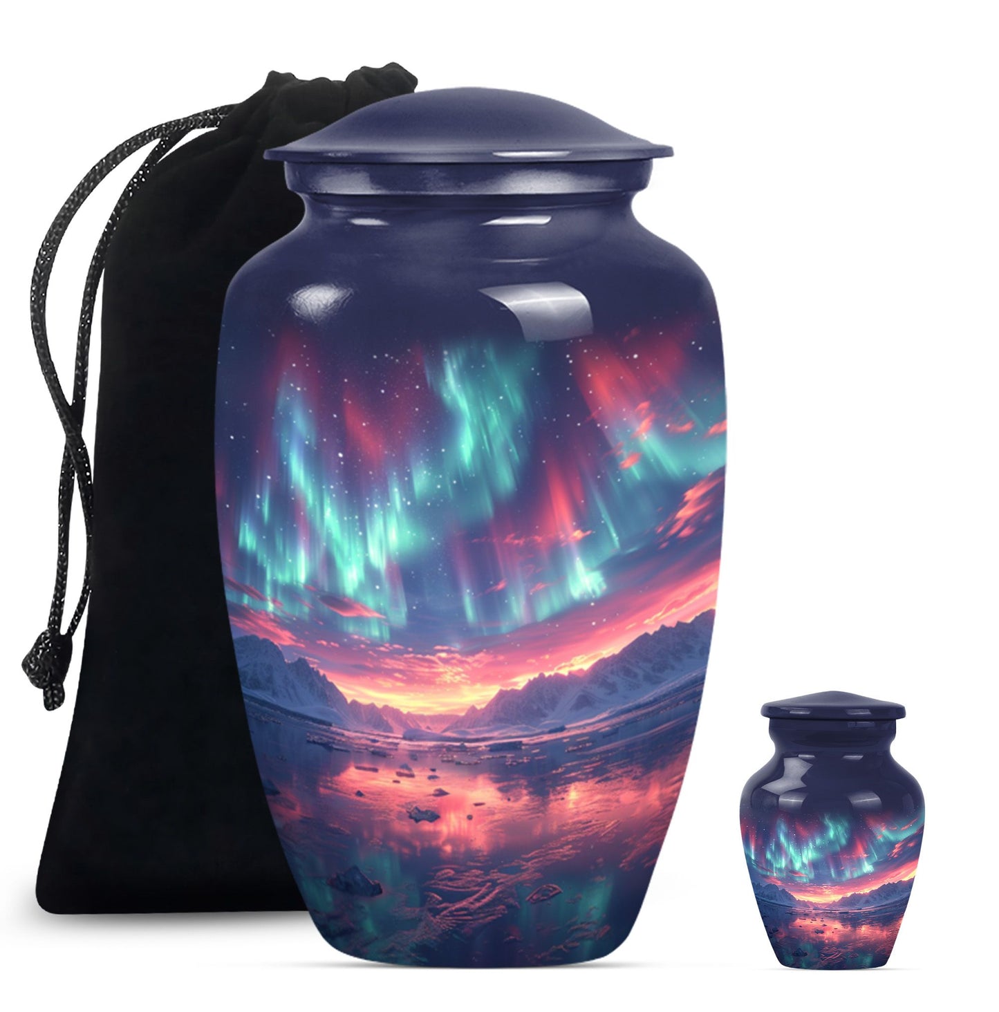 Classic 10 inch cremation urn themed as Purple Meadow.