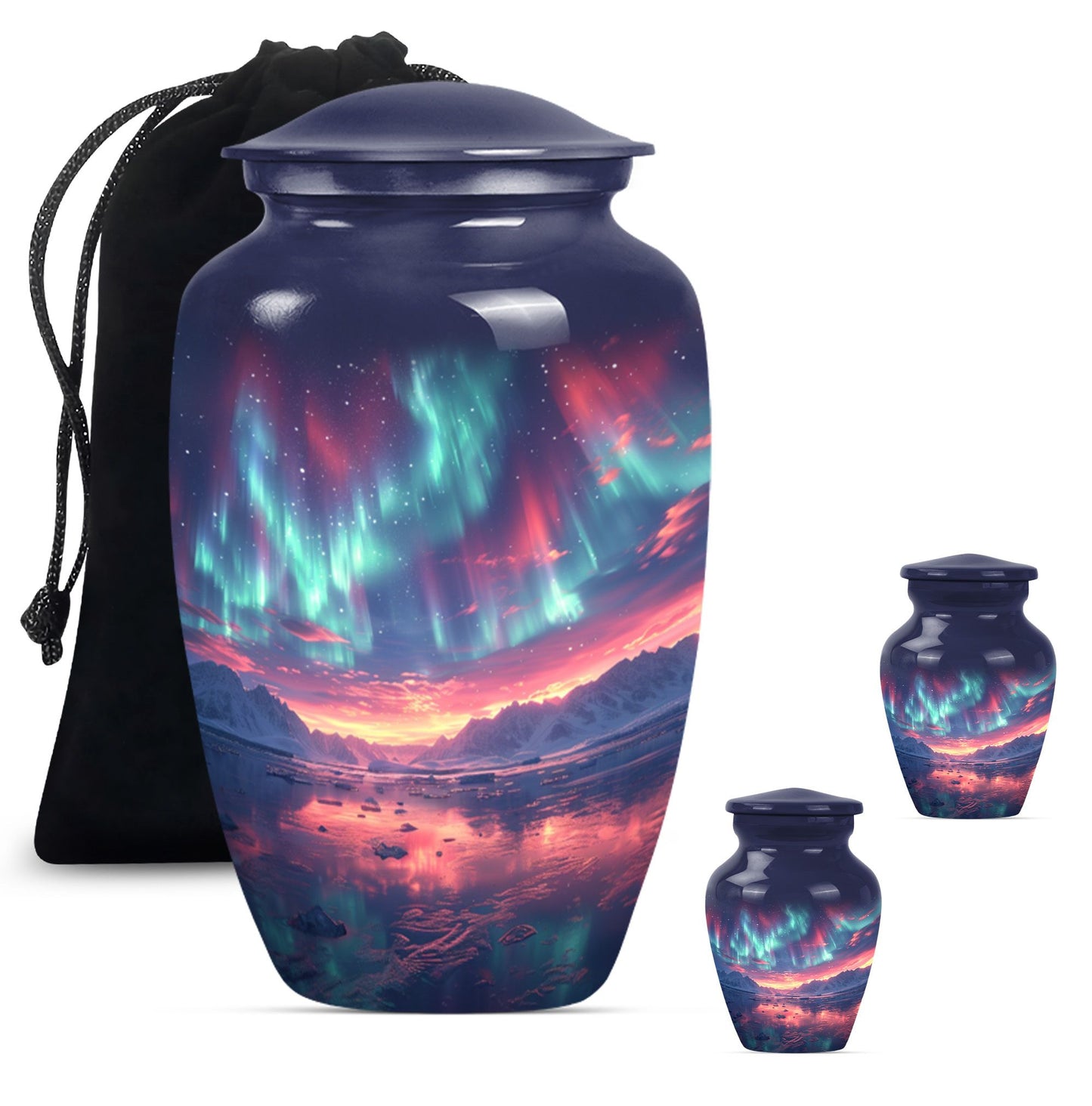 Classic 10 inch cremation urn themed as Purple Meadow.