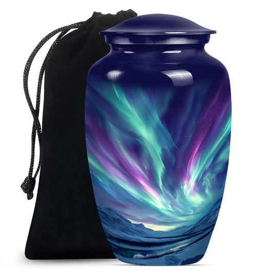 Elegant 10 Inch northern lights urn in Purple Meadow.