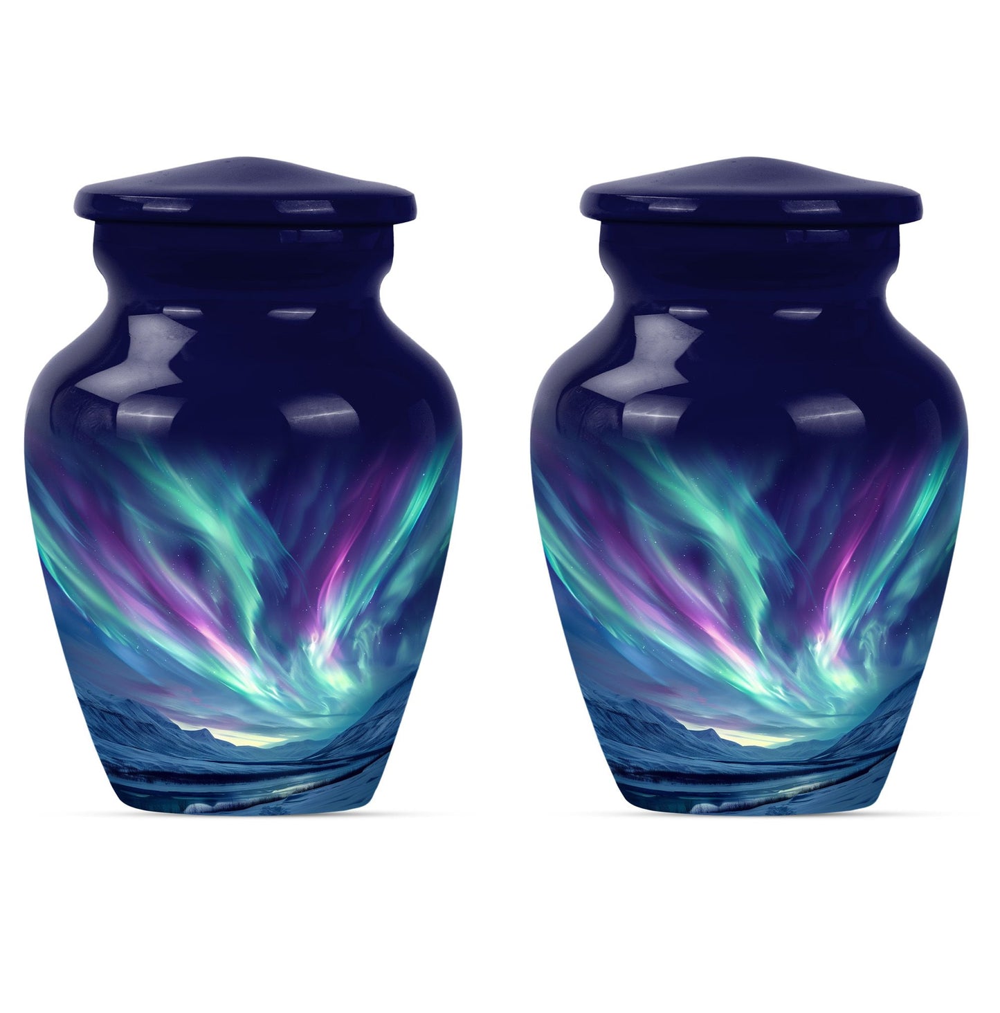 Elegant 10 Inch northern lights urn in Purple Meadow.