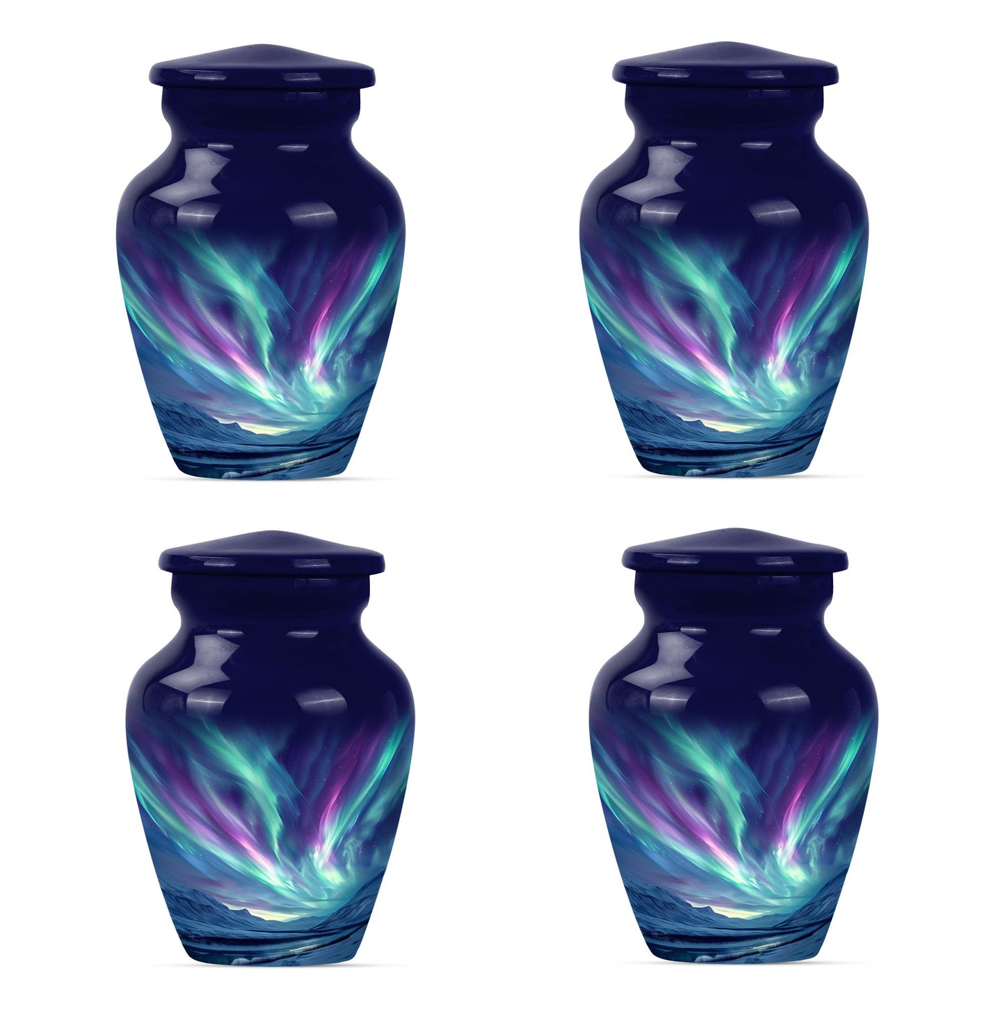 Elegant 10 Inch northern lights urn in Purple Meadow.