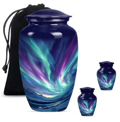 Elegant 10 Inch northern lights urn in Purple Meadow.