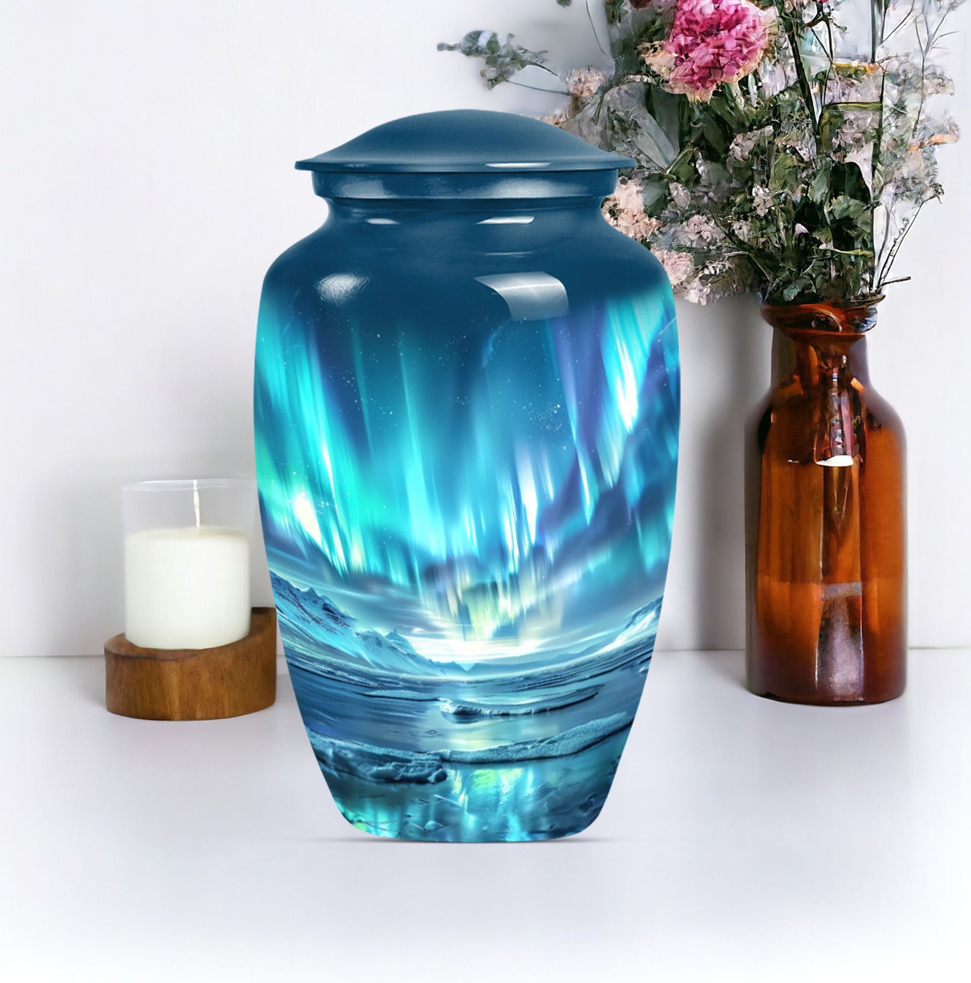  Northern Lights Urn, Classic Purple Meadow Design, 