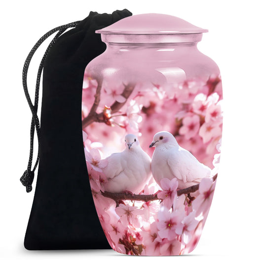 classic dove urn in purple meadow theme.