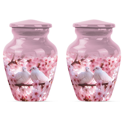 classic dove urn in purple meadow theme.