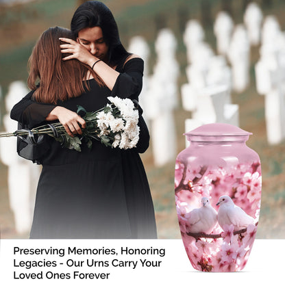 classic dove urn in purple meadow theme.