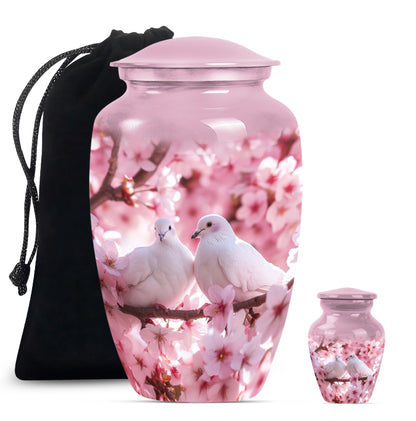 classic dove urn in purple meadow theme.