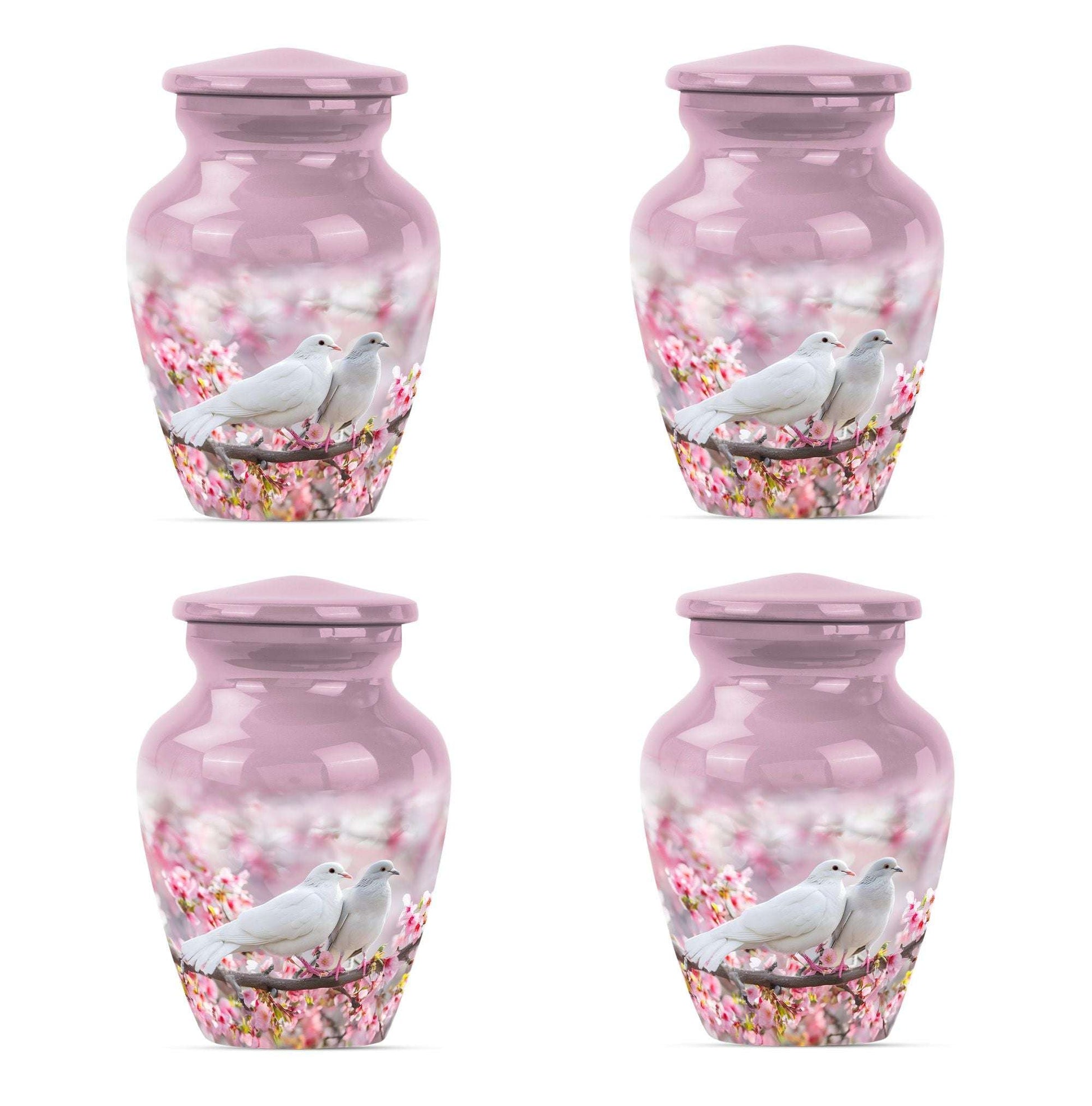 White Couple Dove Pink Urns For Loved Ones - Burial Urns For Couple