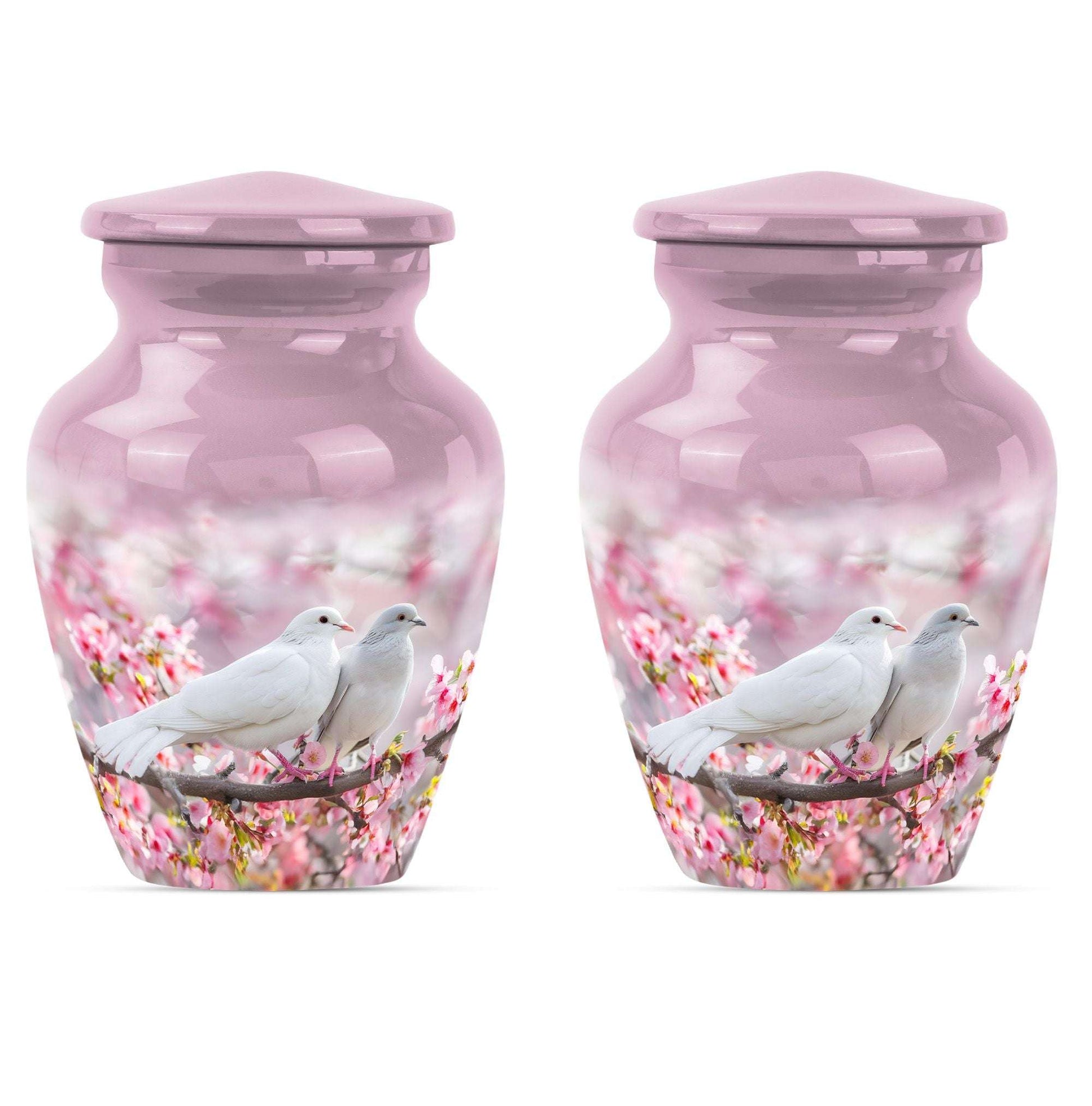 White Couple Dove Pink Urns For Loved Ones - Burial Urns For Couple