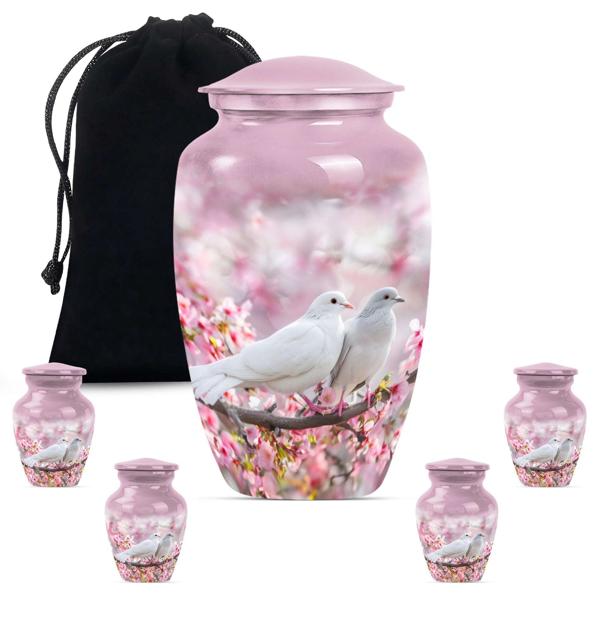 White Couple Dove Pink Urns For Loved Ones - Burial Urns For Couple