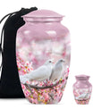 White Couple Dove Pink Urns For Loved Ones - Burial Urns For Couple