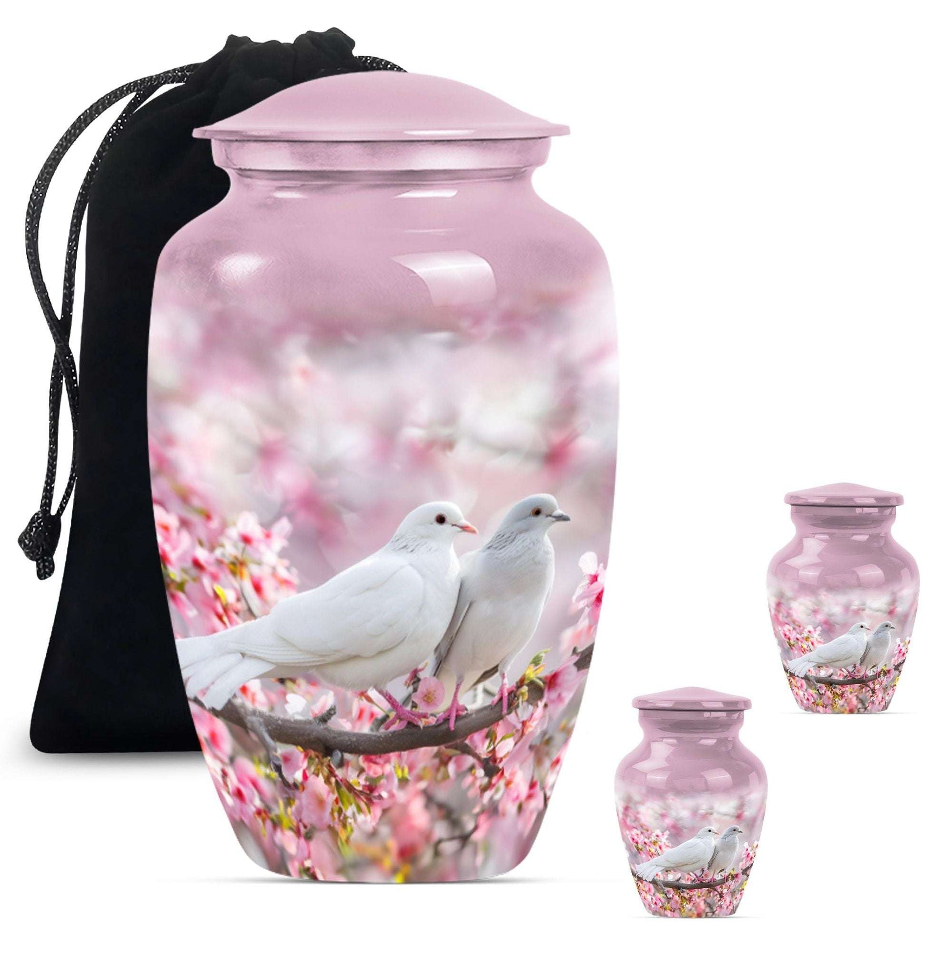 White Couple Dove Pink Urns For Loved Ones - Burial Urns For Couple