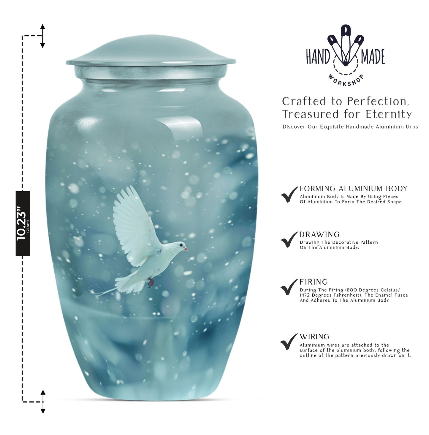 10-inch classic dove Urn in Purple Meadow design, 