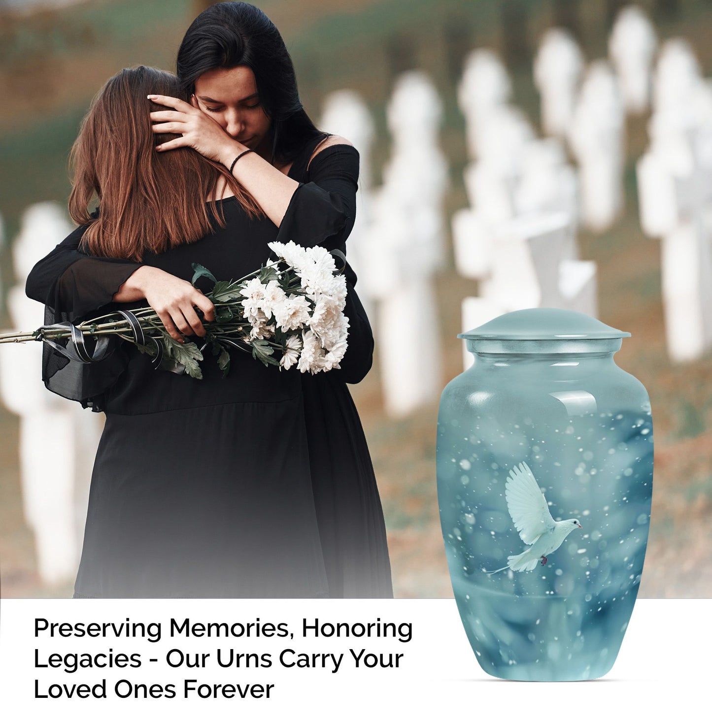 10-inch classic dove Urn in Purple Meadow design, 