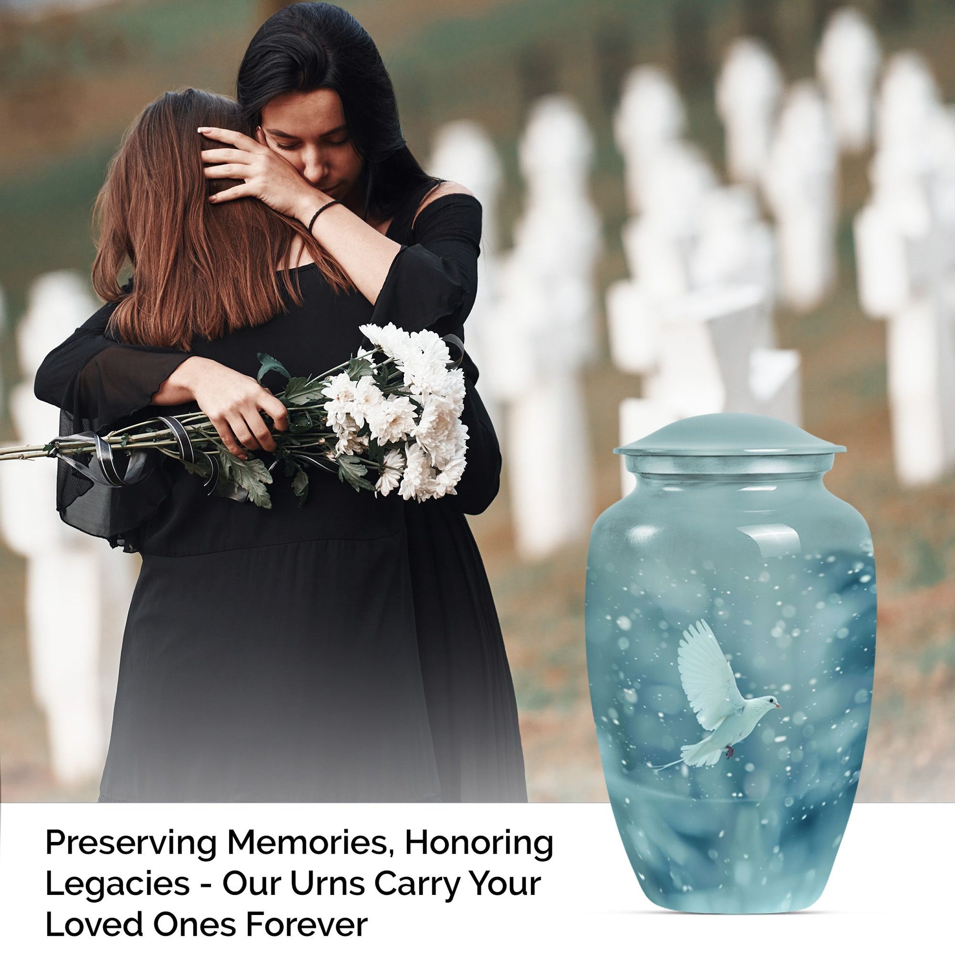 10-inch classic dove Urn in Purple Meadow design, 