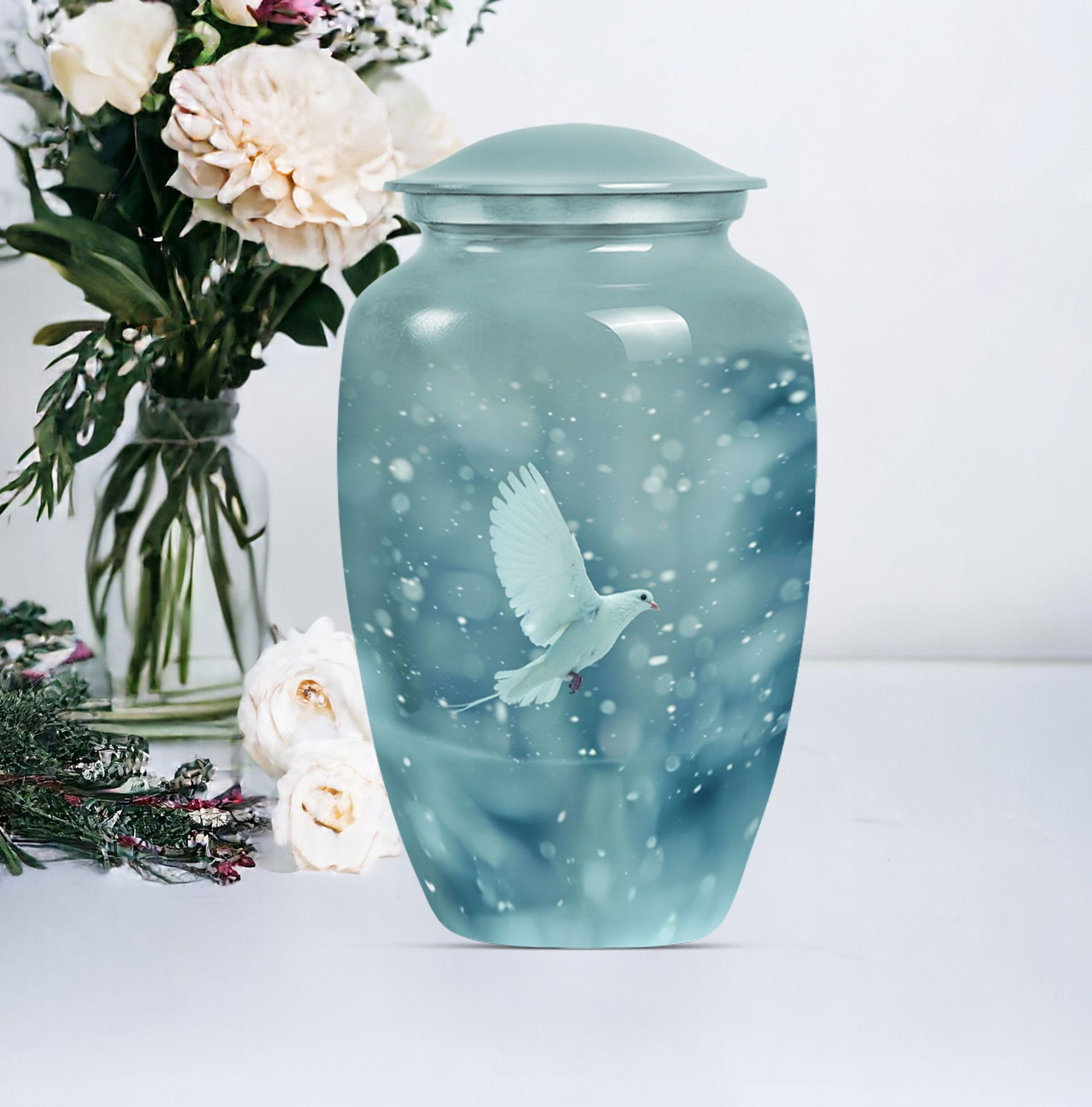 10-inch classic dove Urn in Purple Meadow design, 