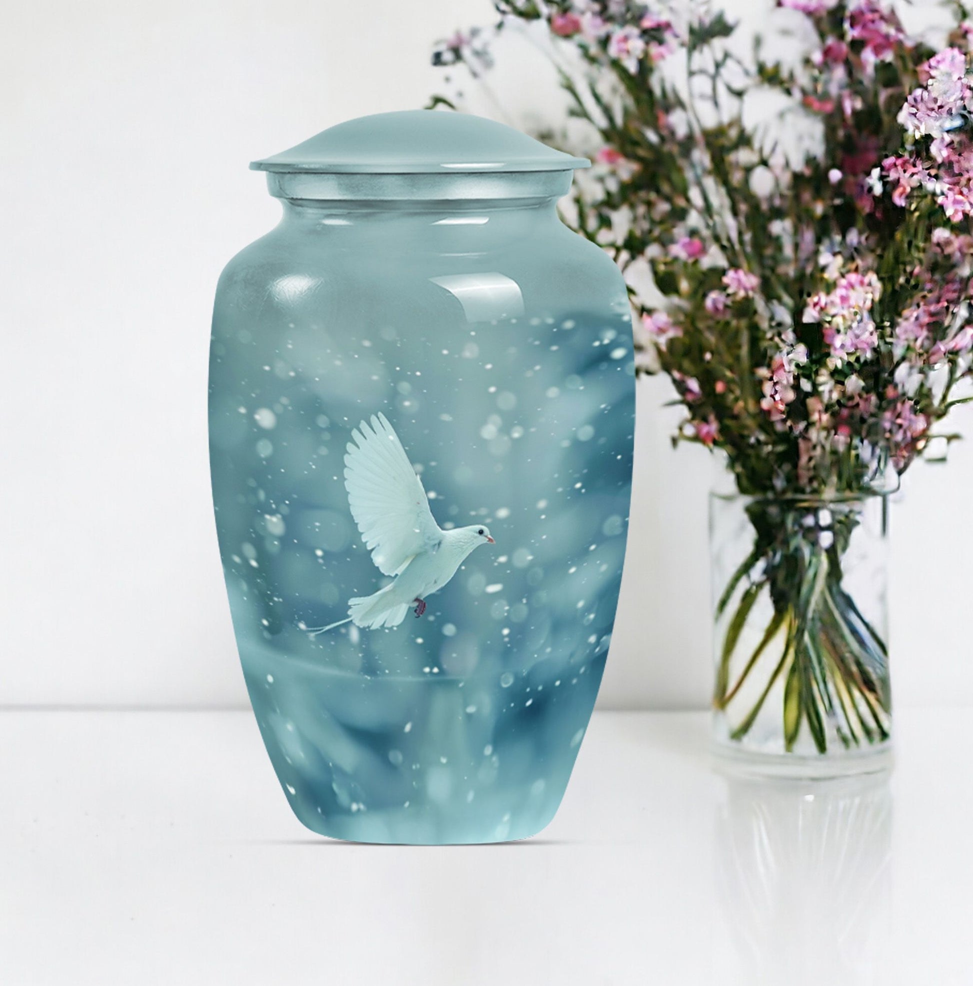 10-inch classic dove Urn in Purple Meadow design, 