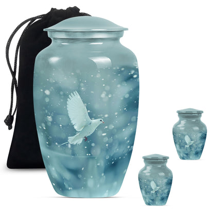 White Personalized Bird Cremation Urn for Human Ashes - 10-inch, 200 cu in - Yatskia