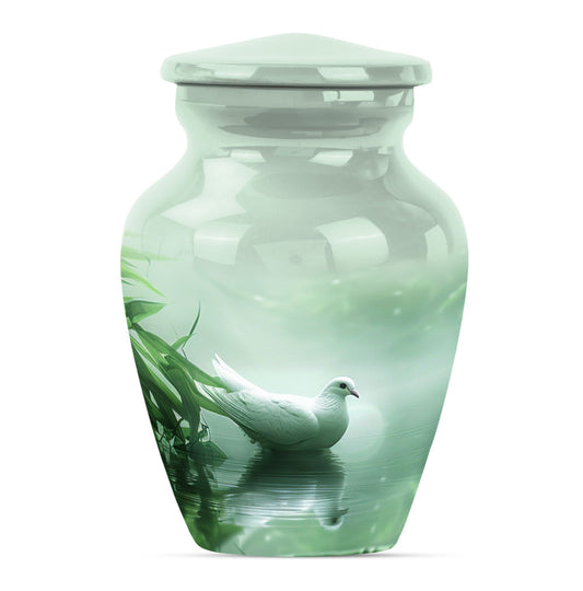 Bird Urn for Human Ashes, White Dove at Misty Water's Edge, Memorial Urn