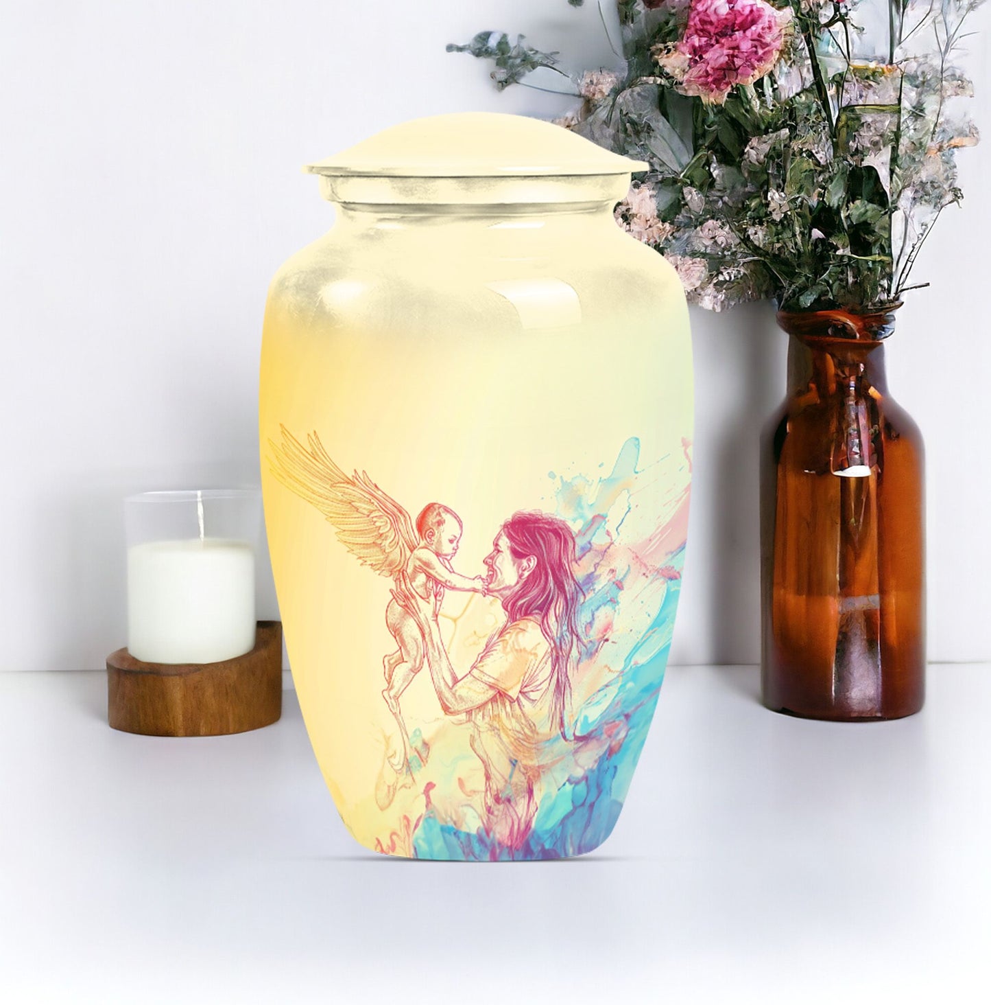 Classic 10 inch purple meadow themed mother cremation urn.