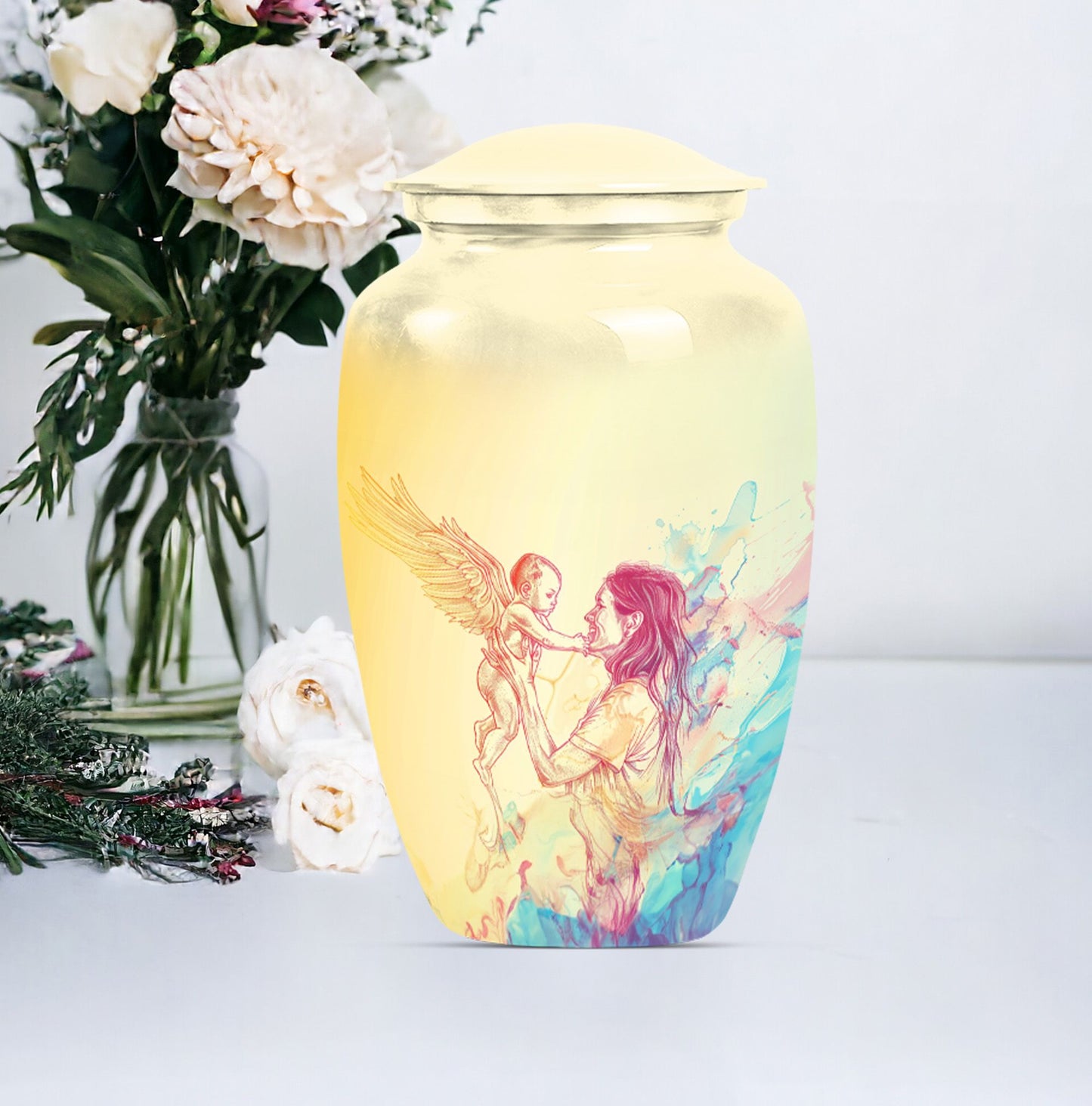 Classic 10 inch purple meadow themed mother cremation urn.