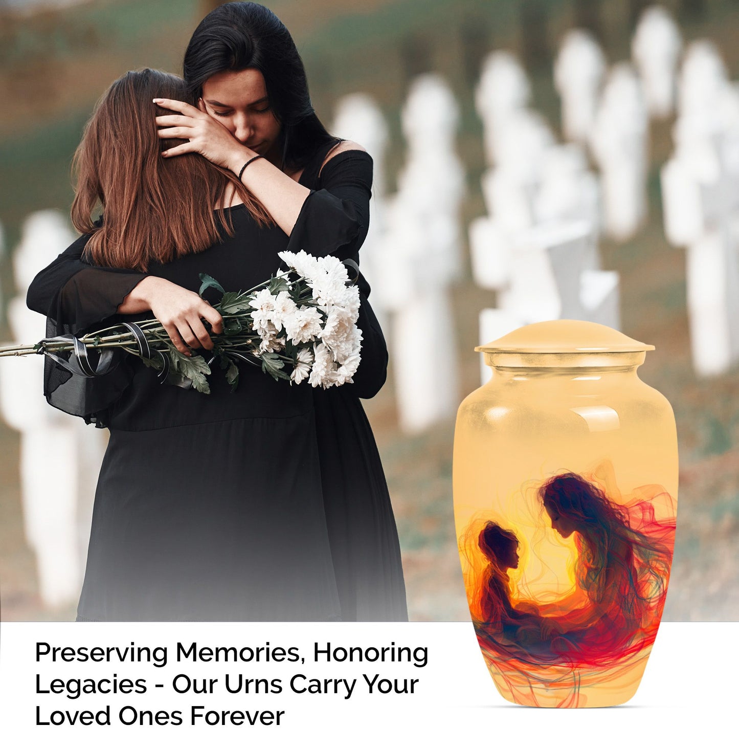 mother urn with a purple meadow 