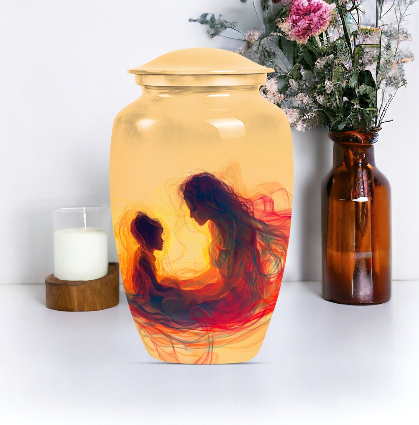 mother urn with a purple meadow 