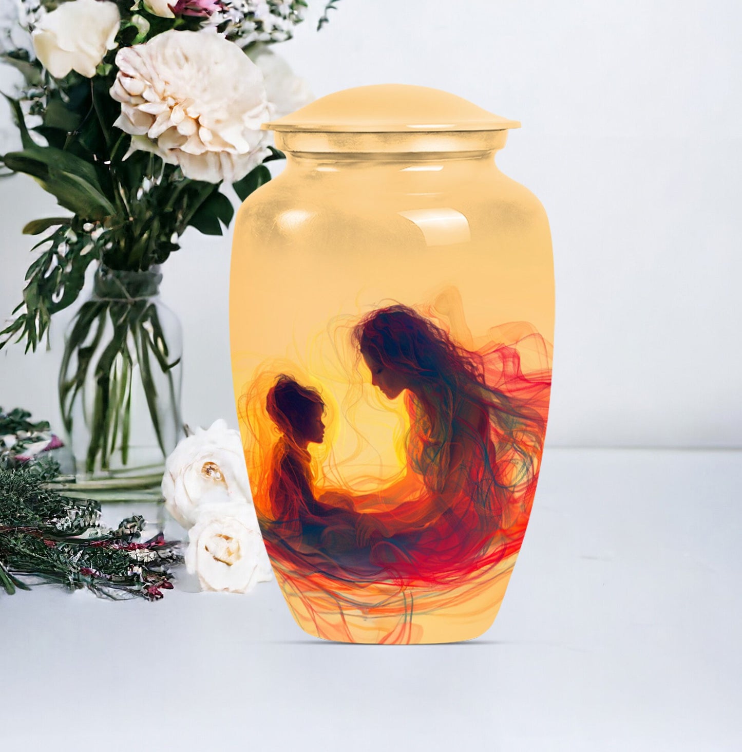 mother urn with a purple meadow 