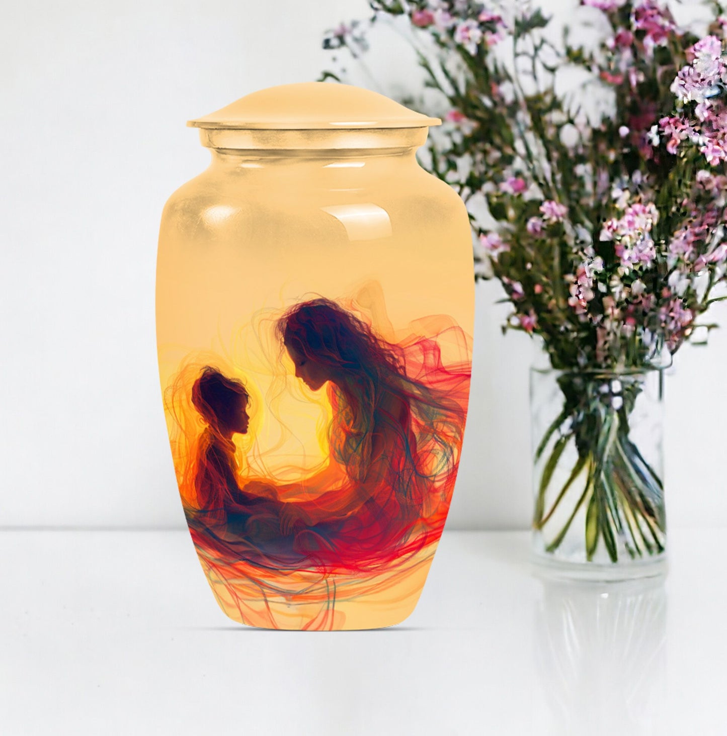 mother urn with a purple meadow 