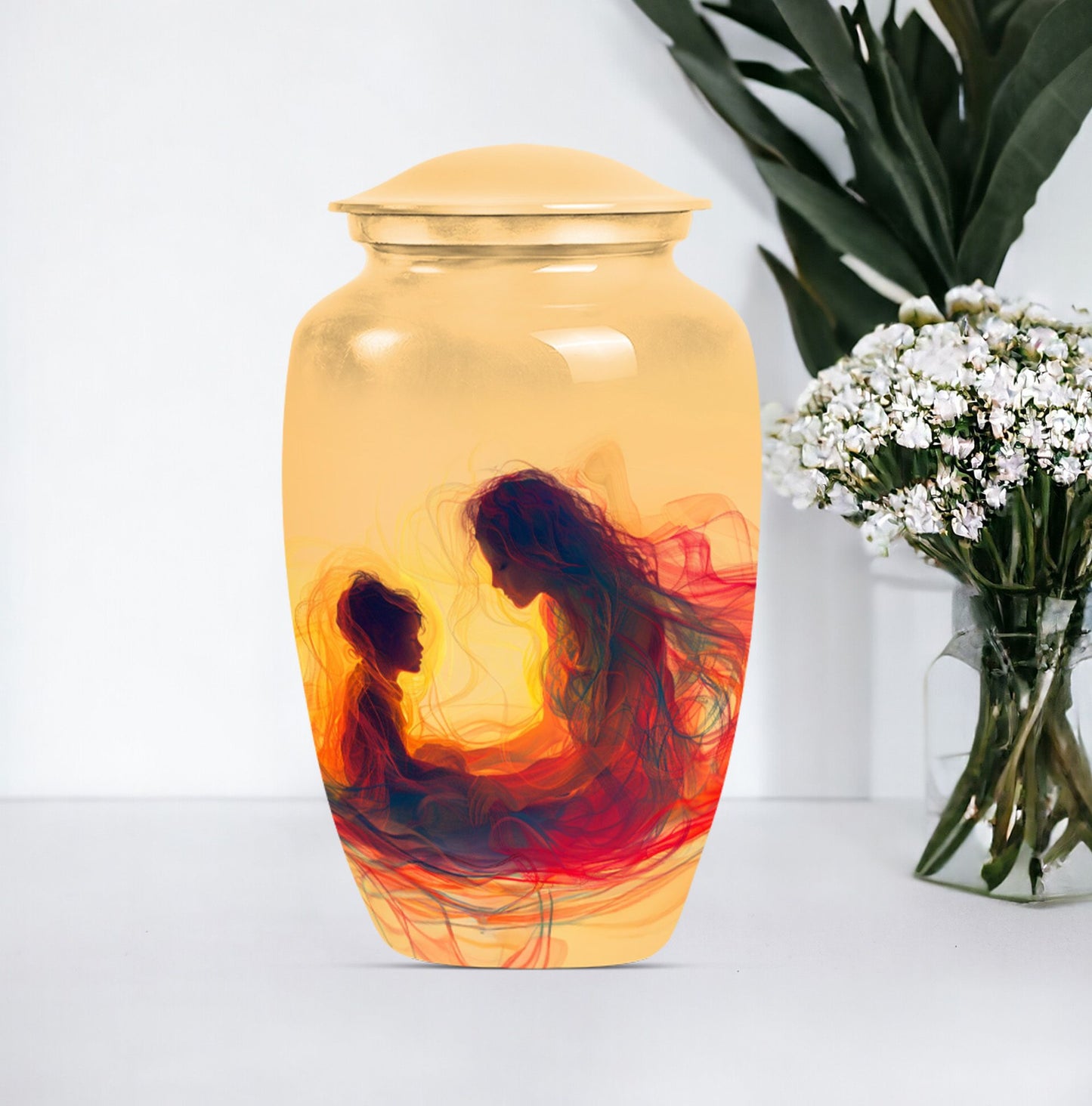 mother urn with a purple meadow 