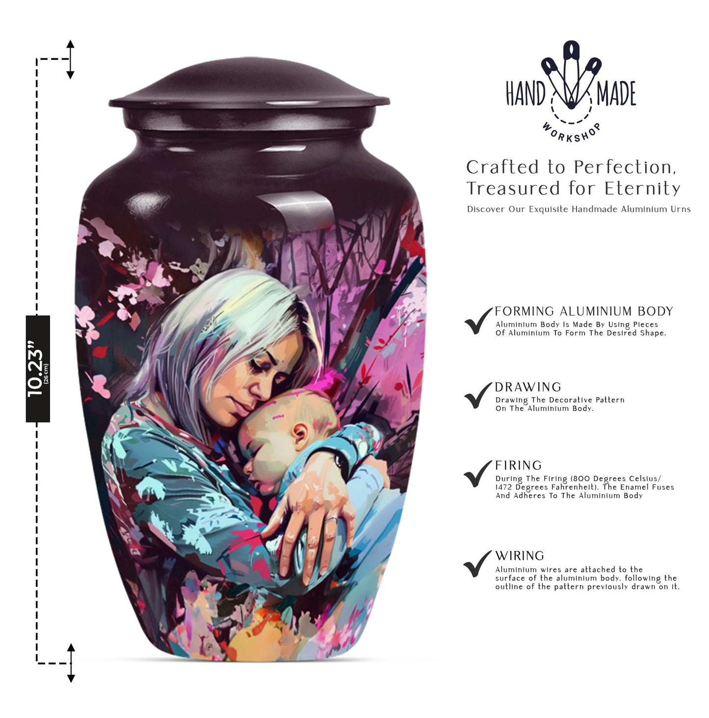 Classic 10-inch memorial large urn for human ashes.