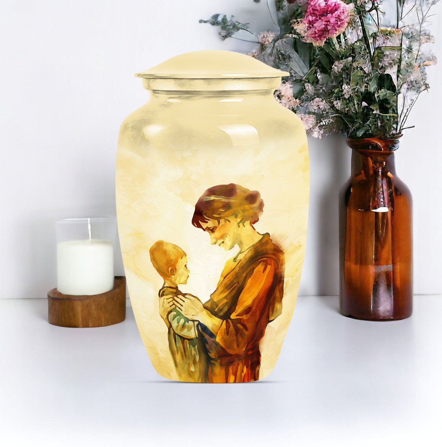 Purple Meadow themed Classic 10-inch Mother Urn with space for personalized engravings