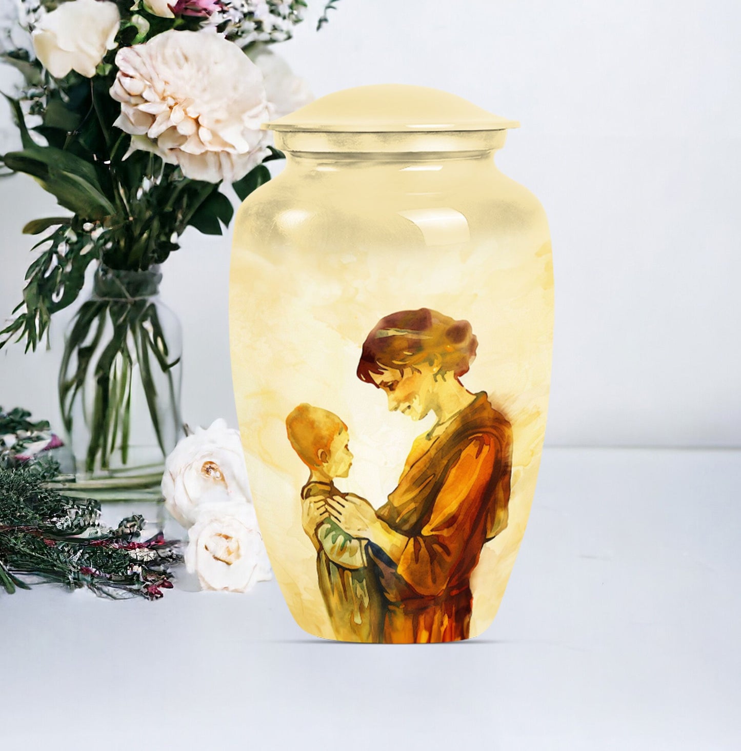 Purple Meadow themed Classic 10-inch Mother Urn with space for personalized engravings