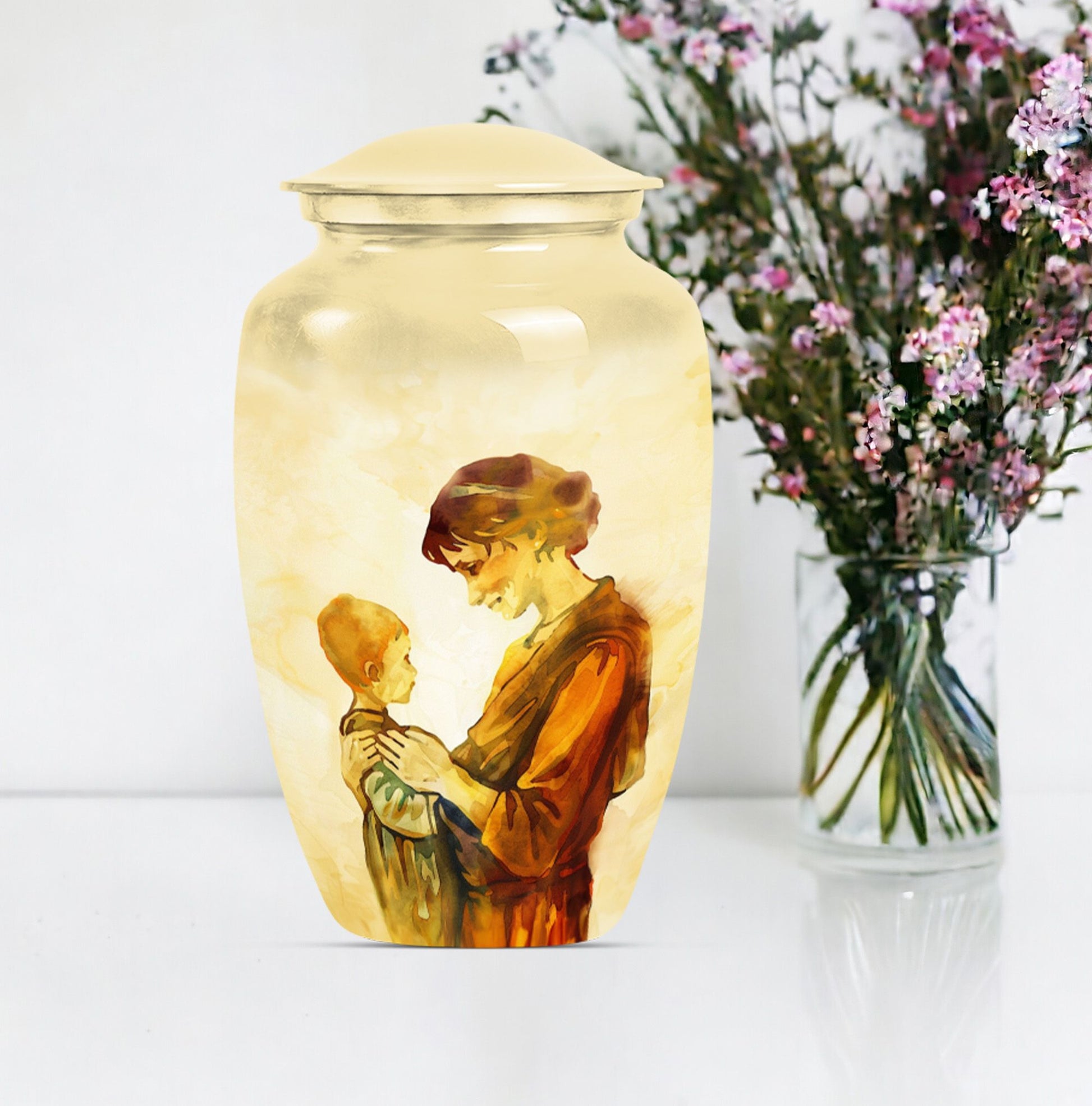 Purple Meadow themed Classic 10-inch Mother Urn with space for personalized engravings
