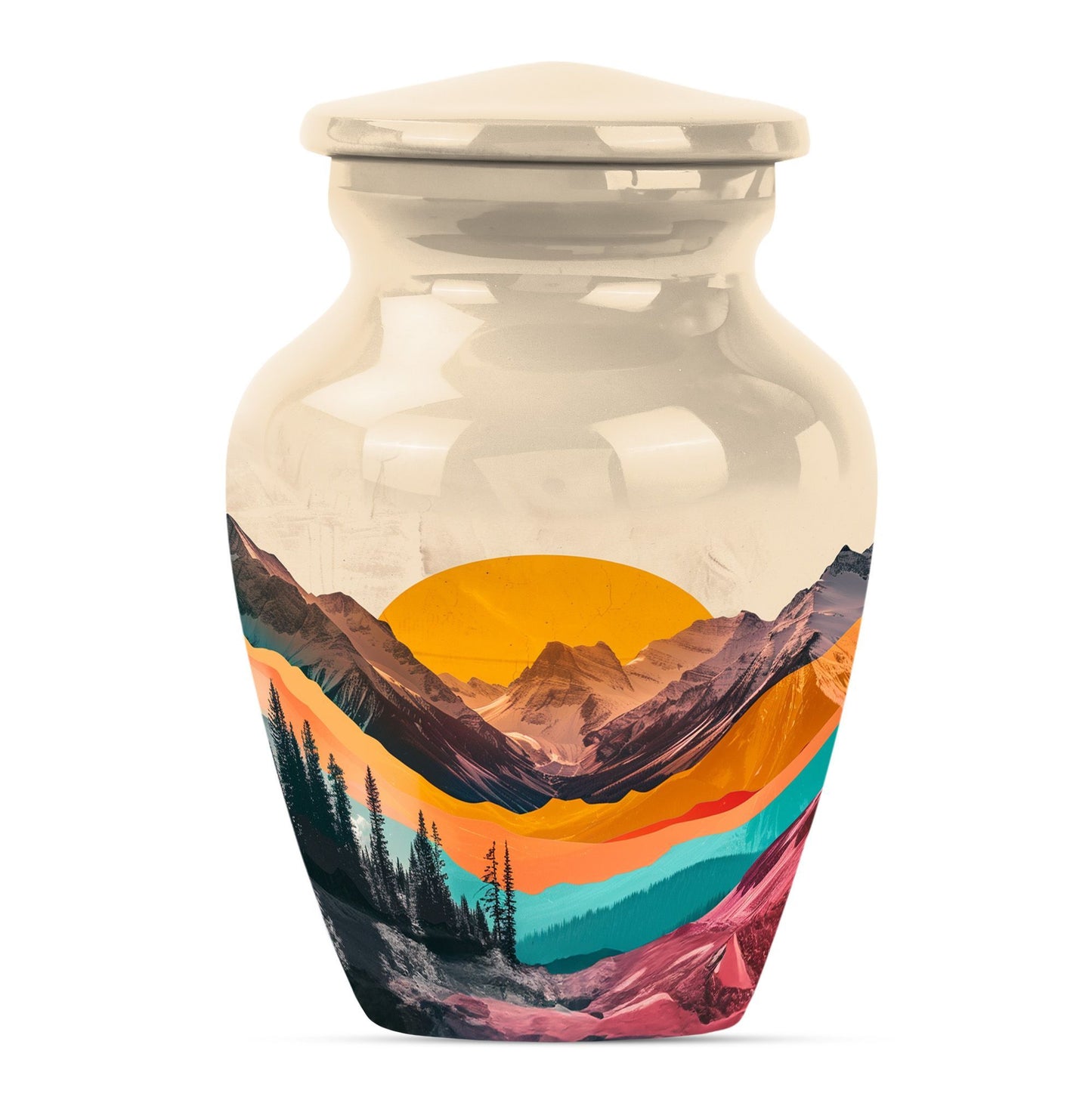 Classic purple meadow-themed MOUNTAINS urn