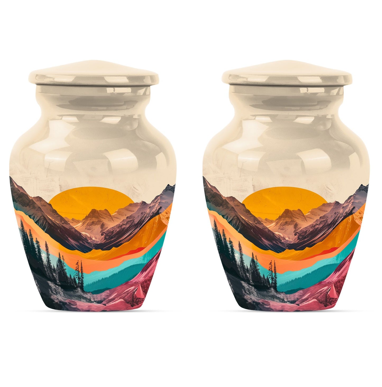 Classic purple meadow-themed MOUNTAINS urn