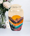 Classic purple meadow-themed MOUNTAINS urn