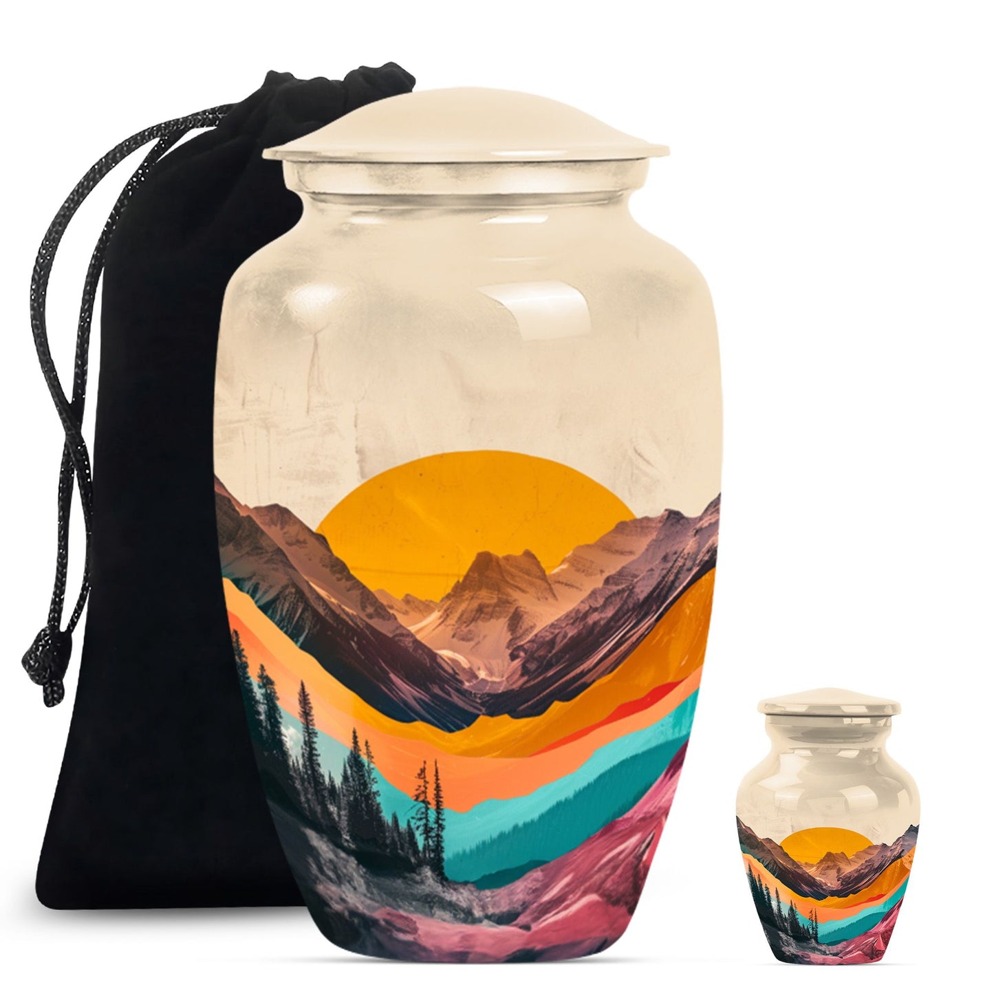 Classic purple meadow-themed MOUNTAINS urn