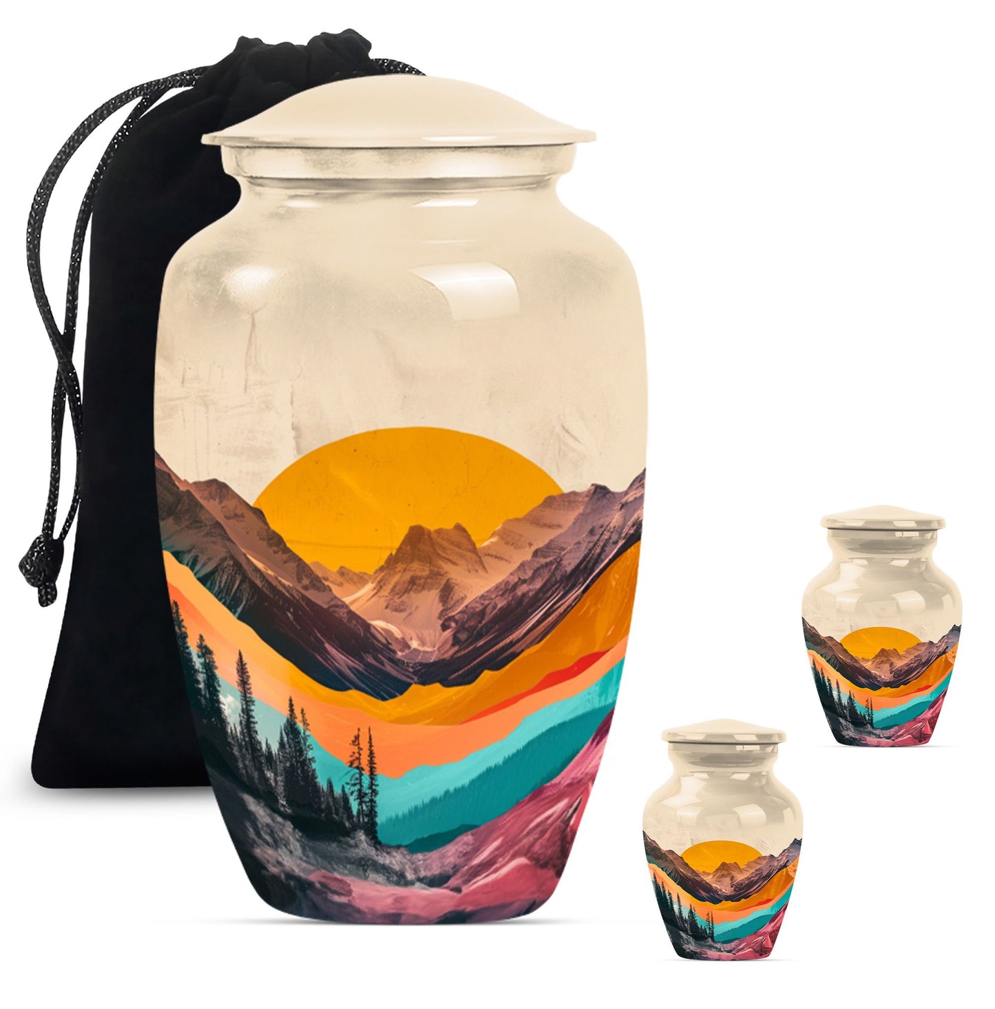 Classic purple meadow-themed MOUNTAINS urn