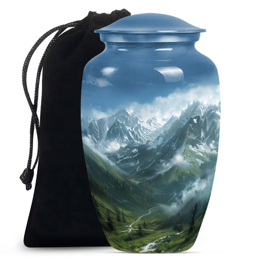 Purple Meadow theme, MOUNTAINS Urn 10 inch.