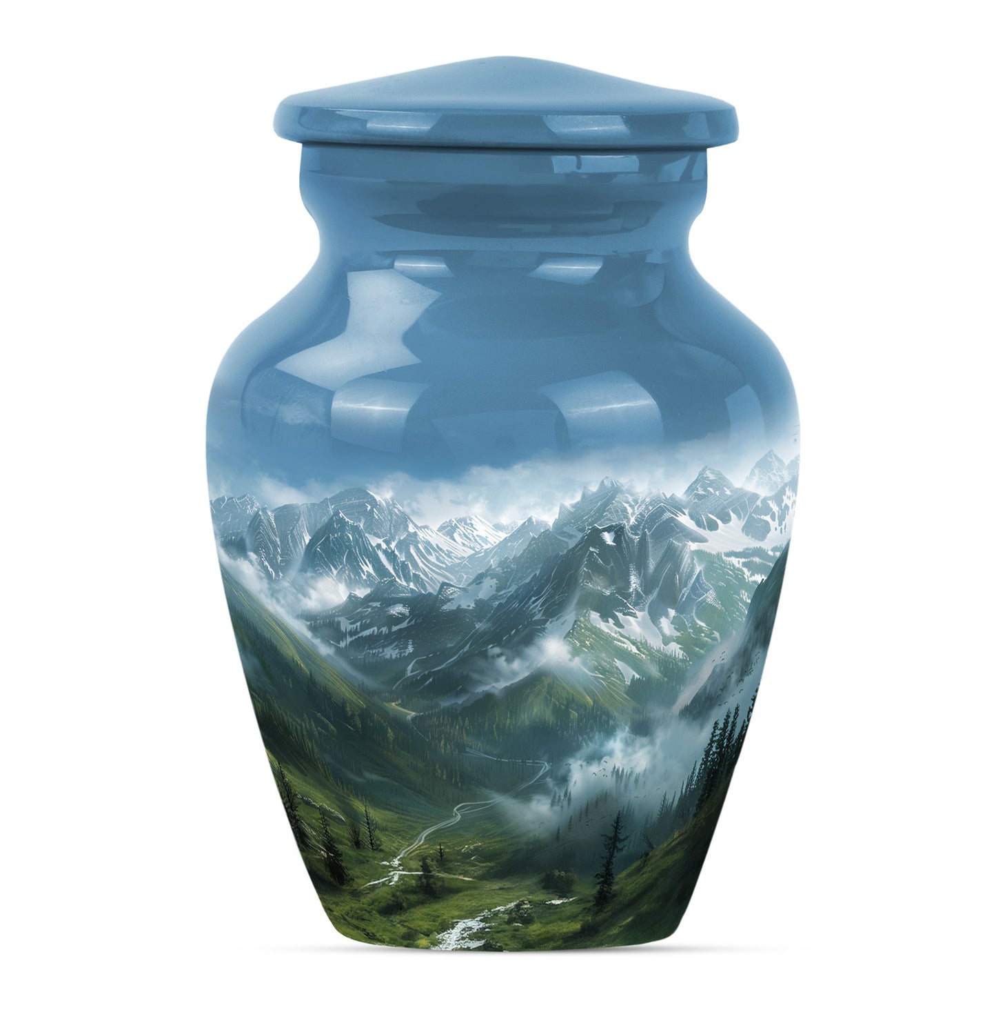 Purple Meadow theme, MOUNTAINS Urn 10 inch.