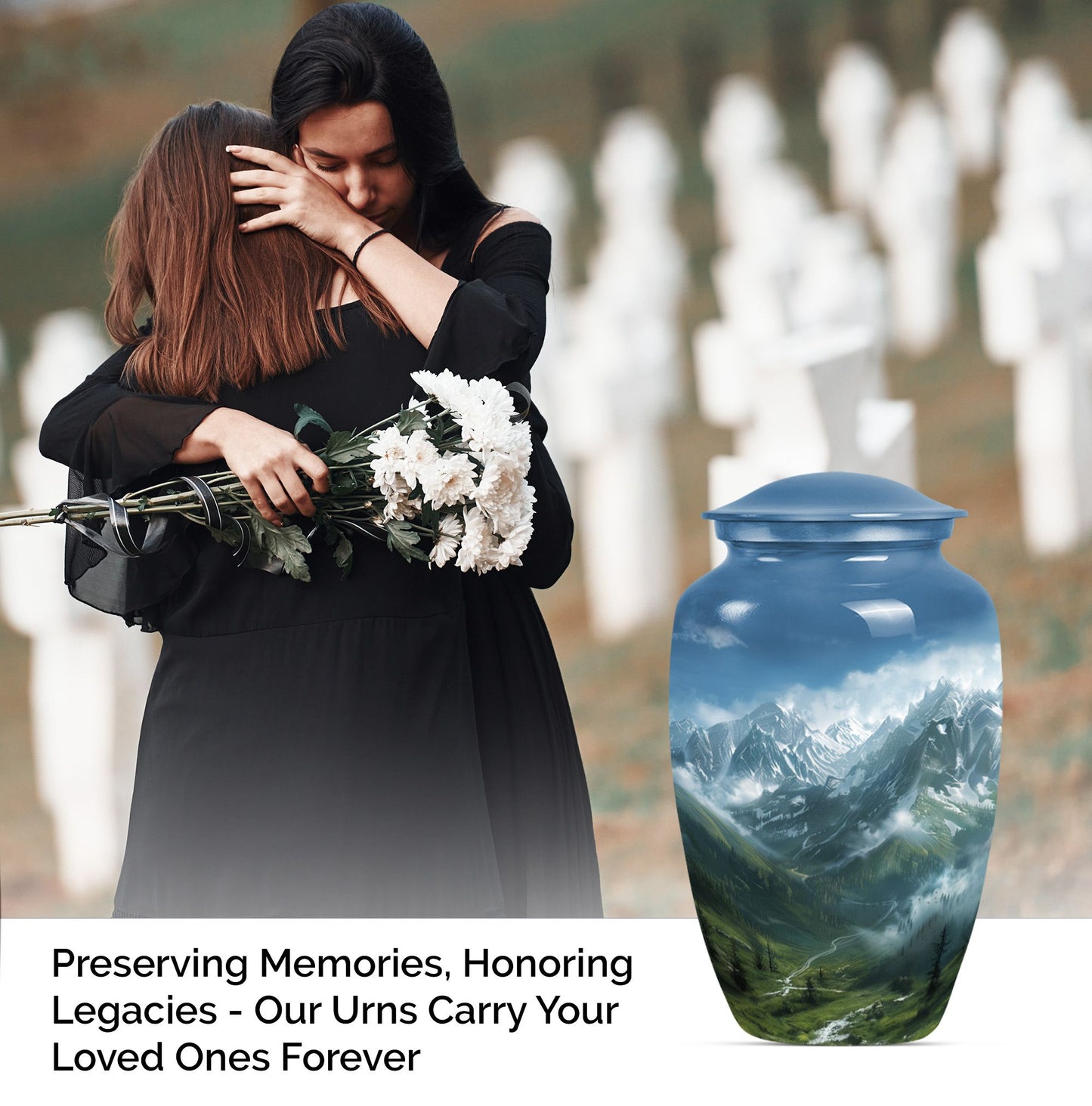 Purple Meadow theme, MOUNTAINS Urn 10 inch.