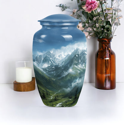 Purple Meadow theme, MOUNTAINS Urn 10 inch.