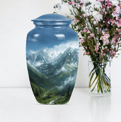 Purple Meadow theme, MOUNTAINS Urn 10 inch.