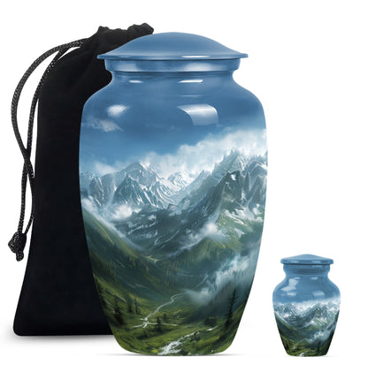 Purple Meadow theme, MOUNTAINS Urn 10 inch.