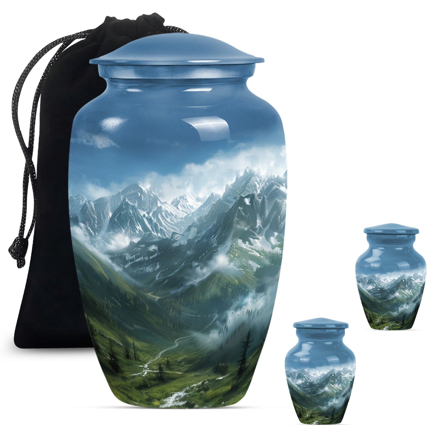Purple Meadow theme, MOUNTAINS Urn 10 inch.