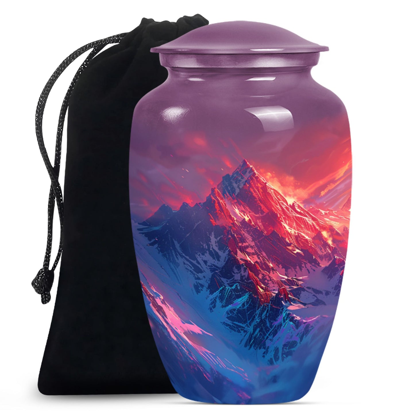MOUNTAINS Urn in Purple Meadow theme,